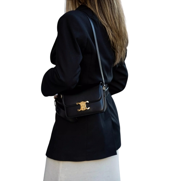 Celine Handbags - New! MSRP $4250 Authentic CELINE CLASSIQUE TRIOMPHE BAG IN BLACK Shiny Calfskin